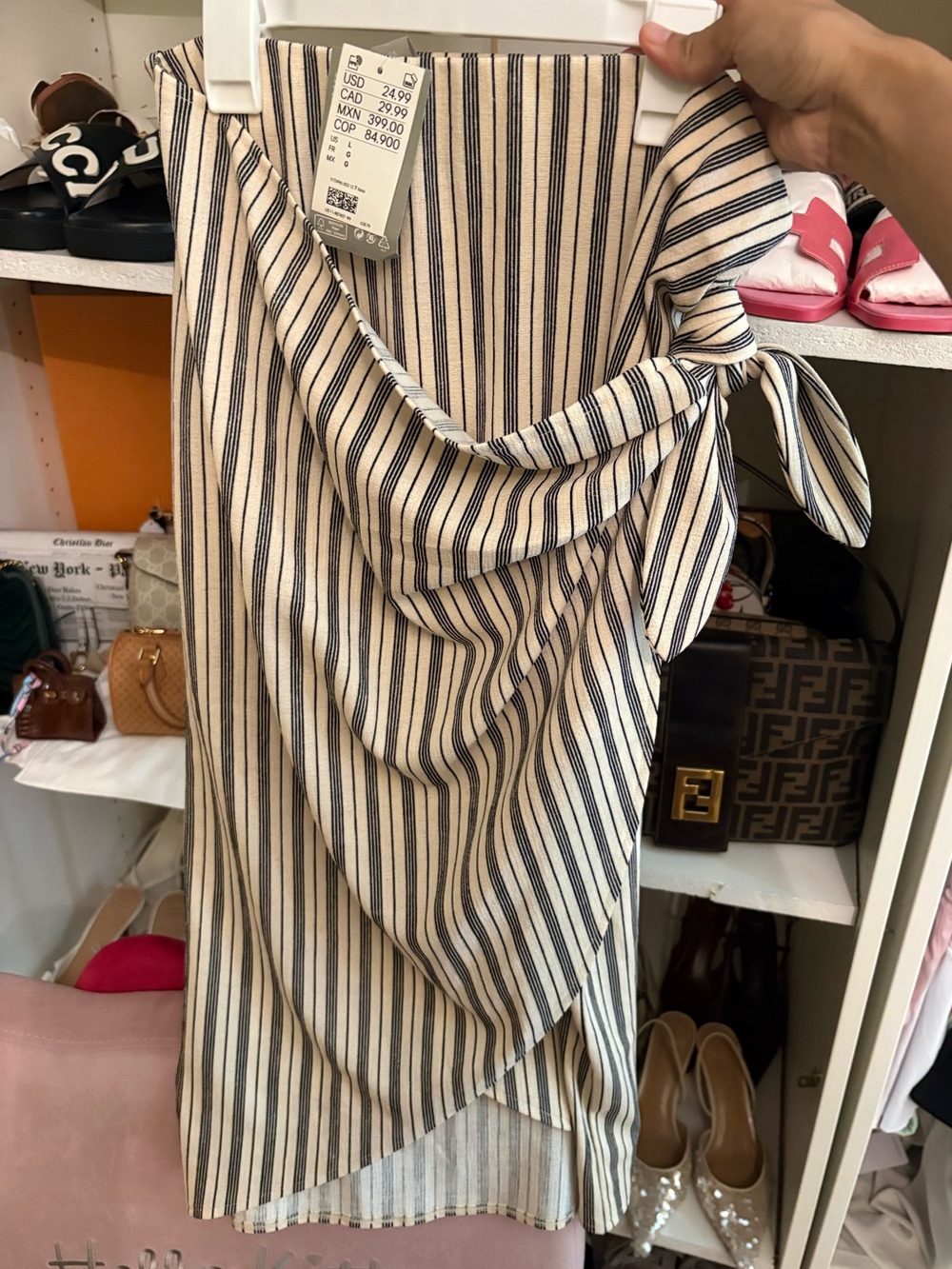 Striped skirt with tie detail